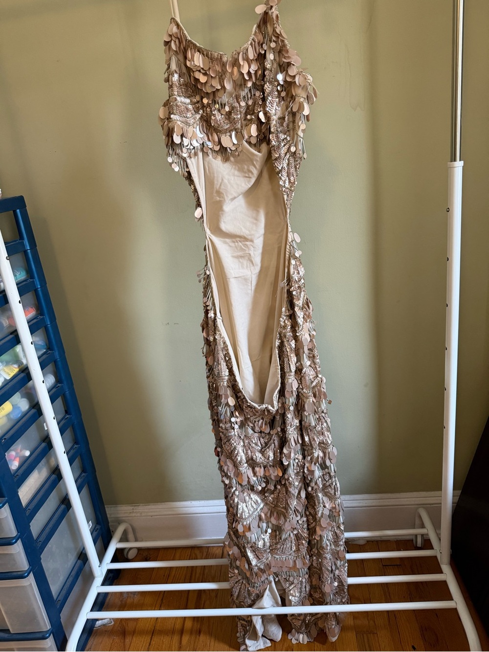 ASOS Champagne Sequin & Disc Embellished Backless Cutout Maxi Dress Tall - Picture 5 of 12